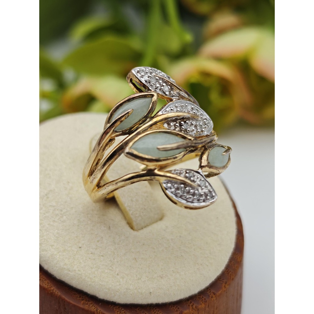 Mixed Metal Leaf & Yellow Sterling Silver Statement Cocktail Ring, Size 6.5